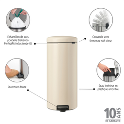 Pedalsoptunna Newicon 30 L med Plastinsats - Soft Beige