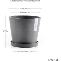 Ecopots Pot Amsterdam Gris + Réservoir d'Eau - Ø 20 cm, hauteur 17,5 cm